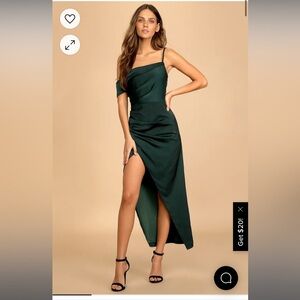 Lulu’s - Showing Off a Little Dark Green Asymmetrical Tulip Midi Dress - M 💚